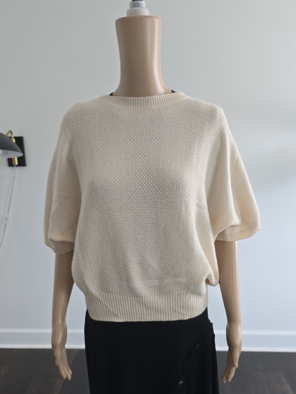 MaxMara Cream Short-Sleeve Cashmere Crewneck Sweater